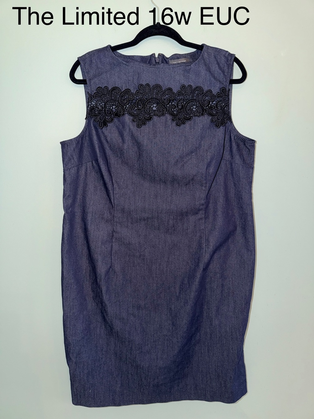 The Limited Indigo Denim Midi Dress with Black Lace Trim
